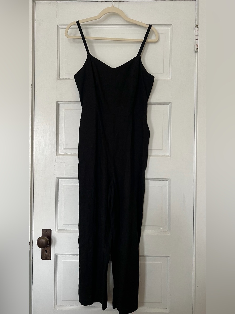 Classic Linen Black Spaghetti Strap Jumpsuit